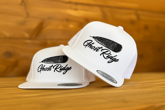 White Yupoong 6006 Black Feather